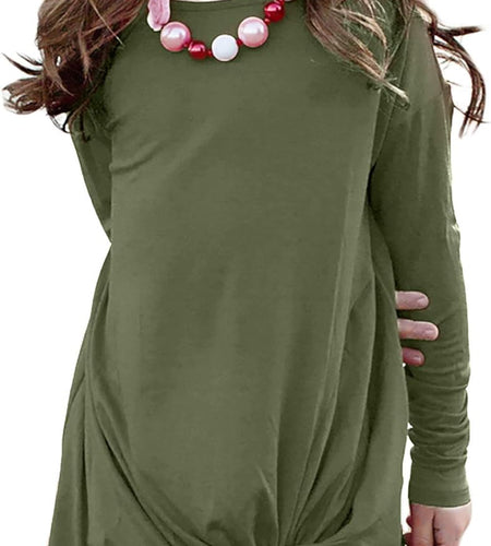 Girls Casual Tunic Tops Knot Front Long Sleeve Loose Soft Blouse T-Shirt Size 4-13