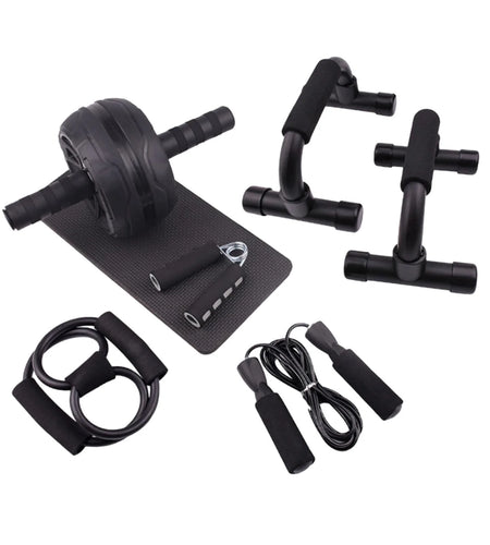 Abs Roller Wheel Indoor Fitness Equipment Set Home Gym Workout Chest Expander Black
