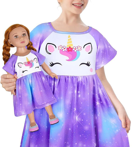 Doll and Girl Matching Nightgown Unicorn Outfit Pajamas Night Dress for Girls and 18" Dolls Clothes