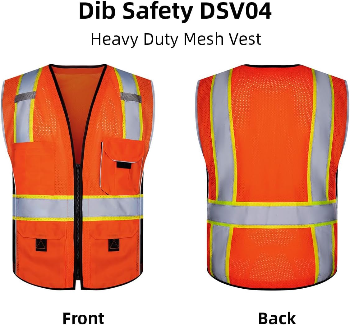 Vest Reflective Orange Mesh, High Visibility Vest with Pockets and Zipper, Heavy Duty Vest Made with 3M Reflective Tape 2XL