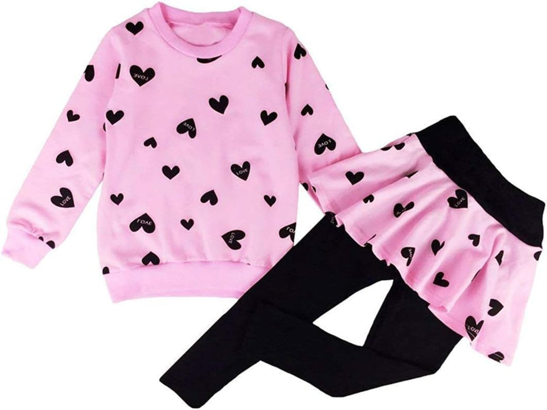 Little Girls Clothes Set Outfit Heart Print Fleece Sweatshirts Top and Leggings Set