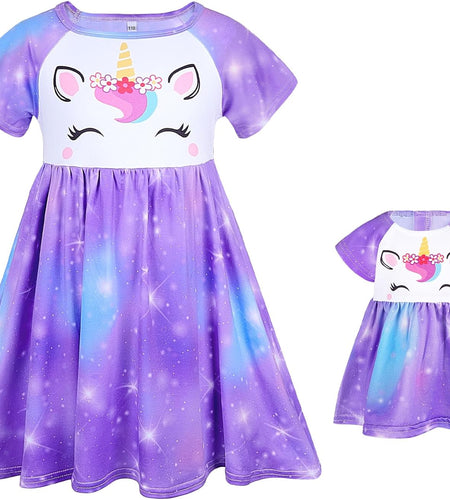 Doll and Girl Matching Nightgown Unicorn Outfit Pajamas Night Dress for Girls and 18" Dolls Clothes