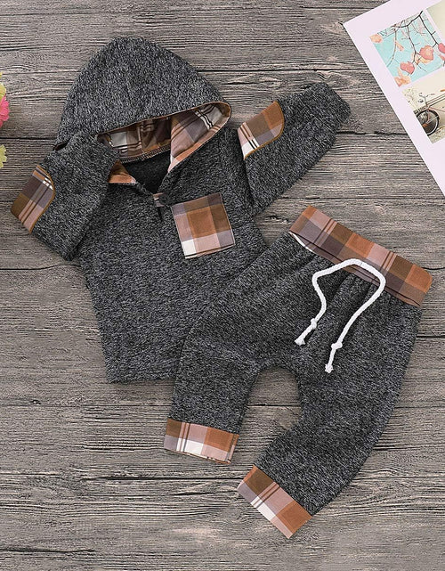 Load image into Gallery viewer, Toddler Infant Baby Boys Clothes Plaid Long Sleeve Hoodie Sweatshirt Pants Fall Winter 2Pcs Outfits Set
