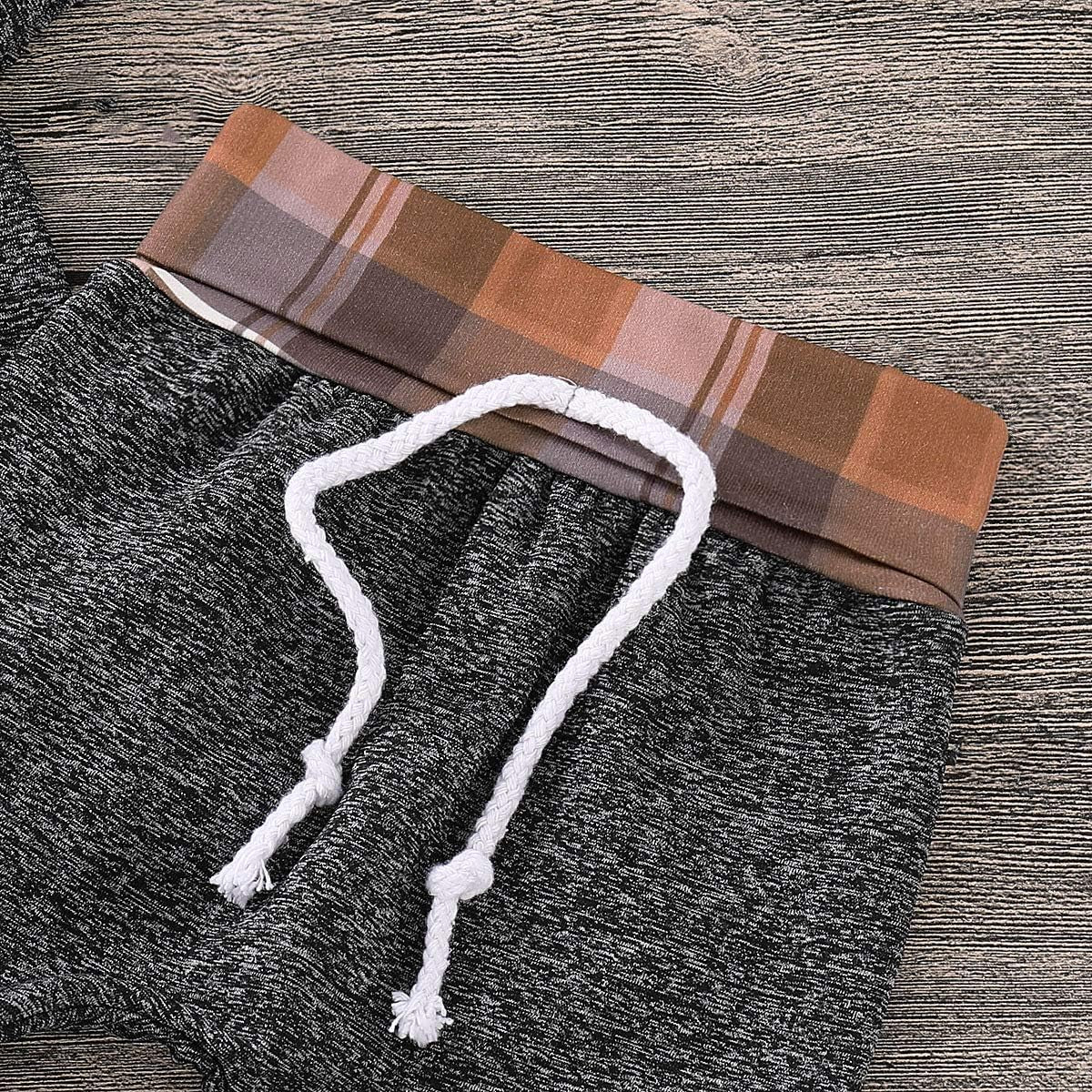 Toddler Infant Baby Boys Clothes Plaid Long Sleeve Hoodie Sweatshirt Pants Fall Winter 2Pcs Outfits Set